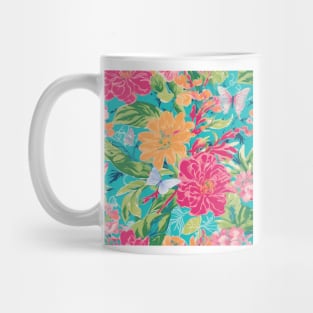 Preppy flowers and butterflies on turquoise Mug